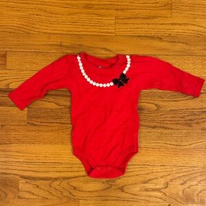 Red Long Sleeve Baby Onesie with Bow Detail